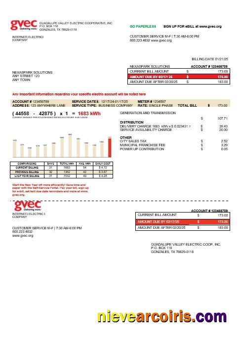 USA Texas GVEC business utility bill